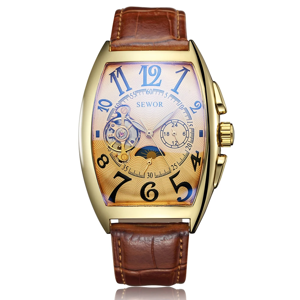 Vintage Skeleton Watch Men Automatic Mechanical Wristwatch Self Winding Leather Bracelet Moon Phase Male Clock Relogio Masculine | Наручные
