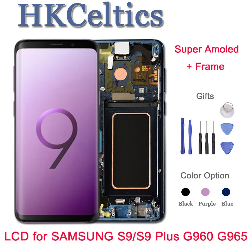 

AMOLED LCD Replacement for SAMSUNG Galaxy S9 Display + Touch Screen Digitizer with Frame S9+ Plus LCD G960 G960F G965 with Frame