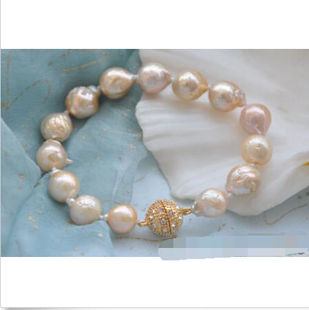 

BW1408 8" 13mm pink almost round KESHI REBORN PEARL bracelet e SHIPPING 5.25
