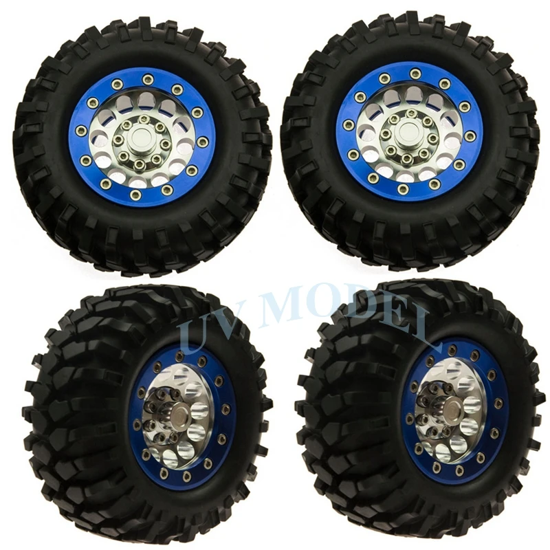 4 Pcs/lot 1.9inch Aluminum Alloy Metal Bead Lock Wheel Rims with 108mm Rubber Tires for SCX10 1/10 RC Rock Crawlers Cars | Игрушки и