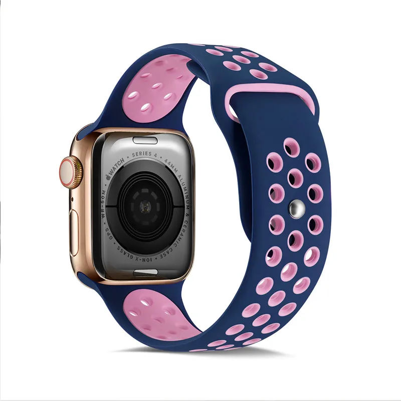 Силиконовый чехол для Apple, ремешки для часов для Apple Watch4/3/2/1 спортивные дышащие освежающий наручный ремешок для наручных часов Iwatch, ремешок серии 44/42/40/38 мм