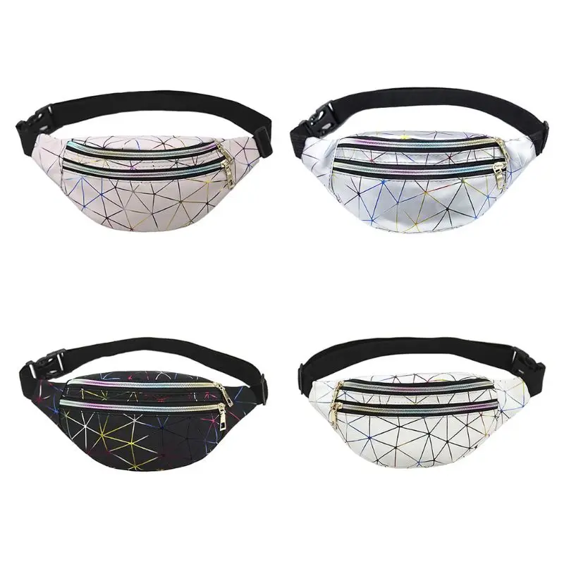 

Fashion Holographic Waist Bags PU Women Fanny Pack Female Belt Bag Geometric Packs Patchwork Chest Phone Pouch