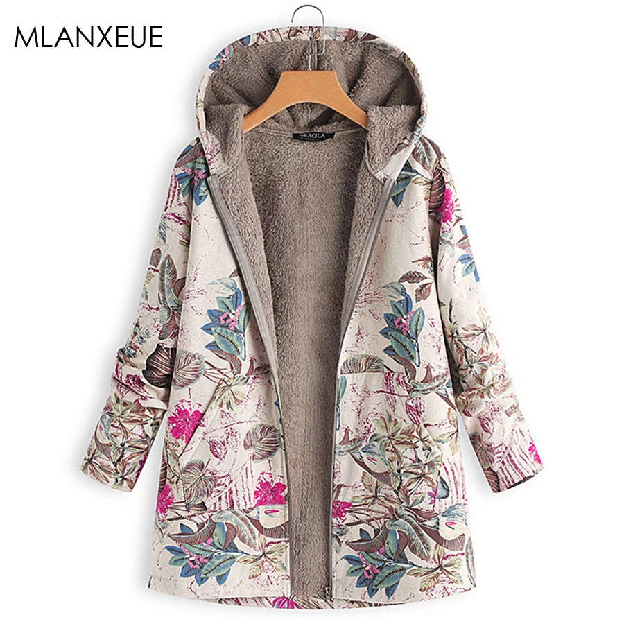 

Floral Hoodies Parkas Coats Women Plus Size Winter Hardy Warm Cotton Coat Female Zipper Pocket Casual Office Lady Outerwear Fall