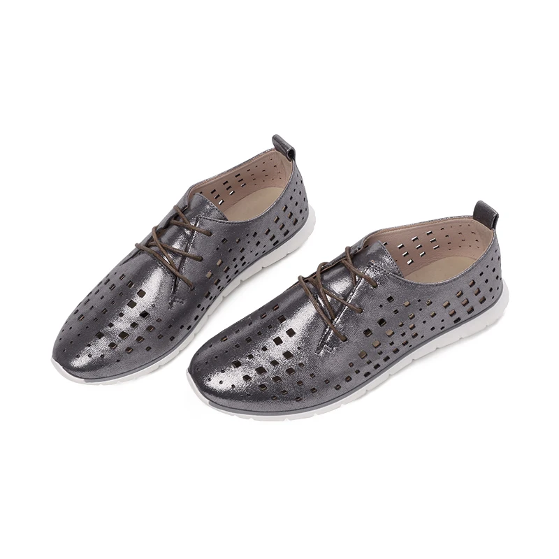 AIMEIGAO New Autumn Spring Soft Leather Women Flats Shoes Lace Up Breathable Shoes Hollow Out Casual Women Flat Soft Shoes