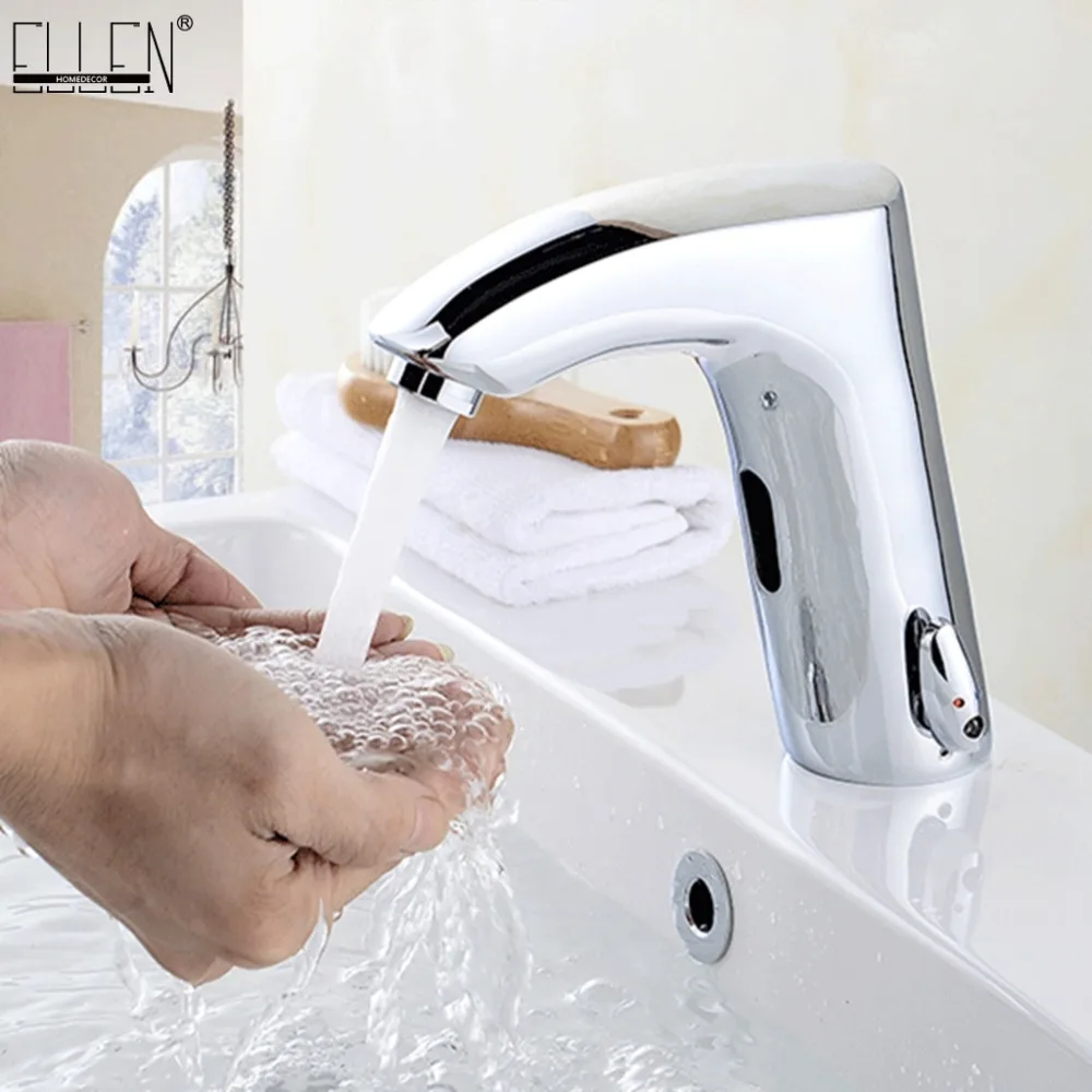 

Deck Mounted Bathroom Basin Sink Sensor Faucet Cold & Hot Touchless Tap Automatic Inflated Sensor Faucet Crane