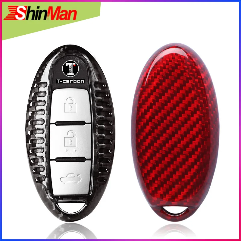 

ShinMan Carbon Fiber Car key Case key shell Cover bag holder For Nissan Qashqai Reverse Pathfinder Tidda Murano Rogue X-Trail