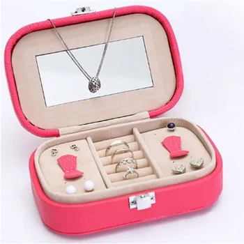 

Korean Creative Jewelry Box Organizer Travels Portable Leather Ring Bracelet Earring Display Storage Drawer Box Case With Mirror