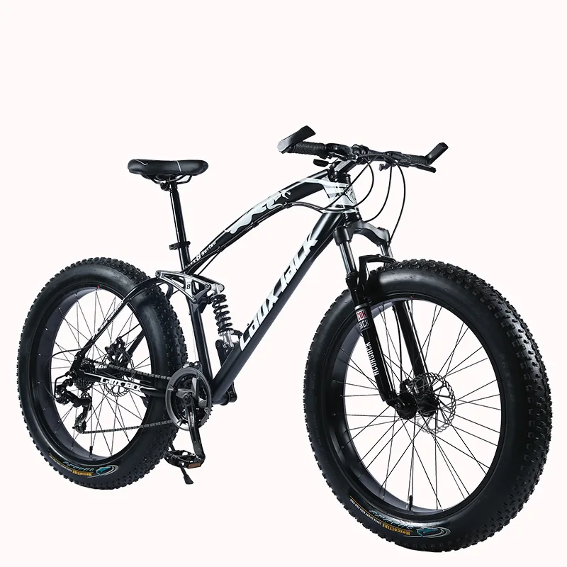 

LAUXJACK Mountain Fat Bike 26" Wheels SHIMANO 24 Speed Full Suspended Fram