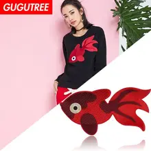 GUGUTREE embroidery Sequins big goldfish patches fish patches badges applique patches for clothing XC-72 my big fat zombie goldfish
