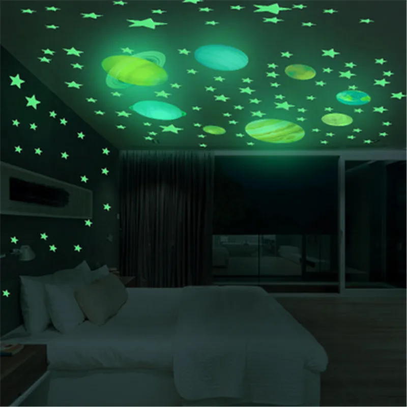 

100Pcs Glow In The Dark Star Wall Stickers Luminous Moon Earth Planets Wall Decals For Kids Room Boy Baby Bedroom Ceiling Decor