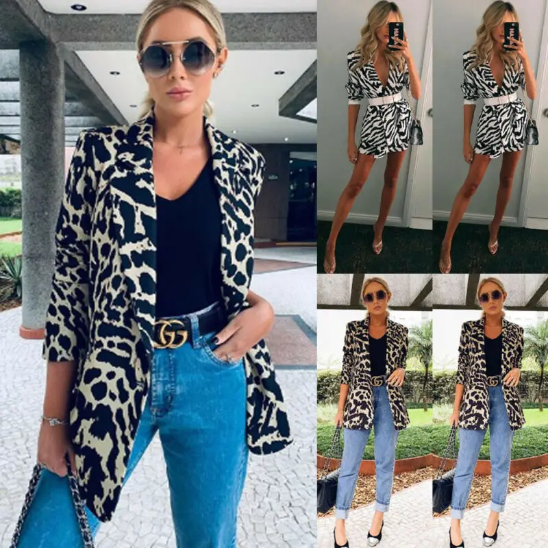 

Spring and Autumn New Jacket Jacket Sexy Leopard Jacket Women's Tops Warm Casual Cardigan Long Sleeve Jacket