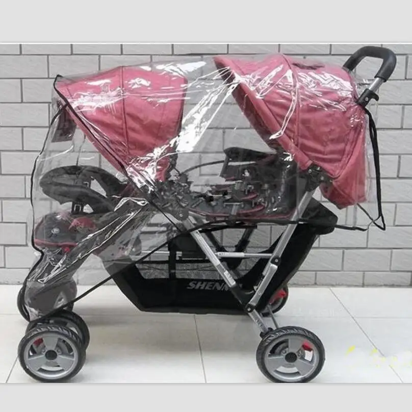 Image Twin Babies Cart stroller umbrella Waterproof Before And After Rain Wind Pushed A Chair Cover Dust Cover Baby Cart YUJU27LL