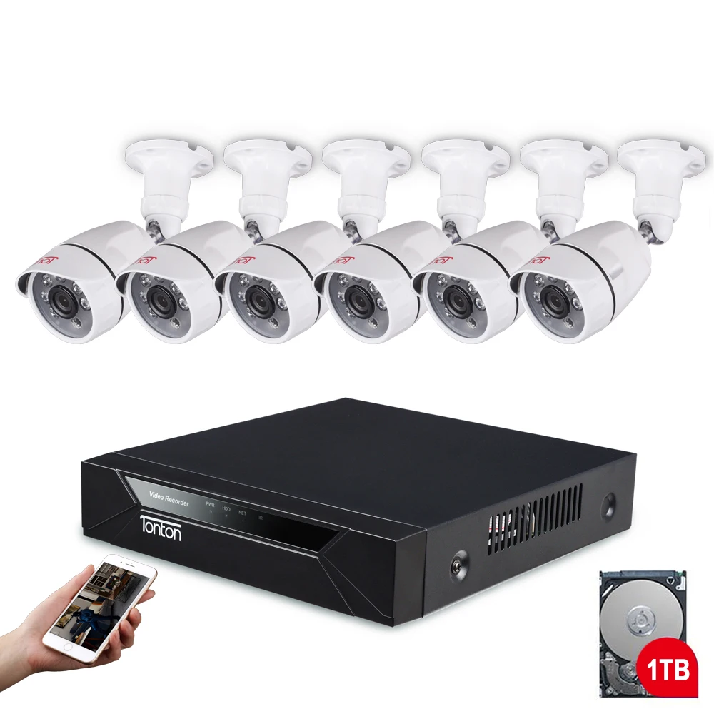 Тонтон 8CH 1080P HD 5 в 1 DVR комплект видеонаблюдения CCTV Системы фильтр отсекающий ИК