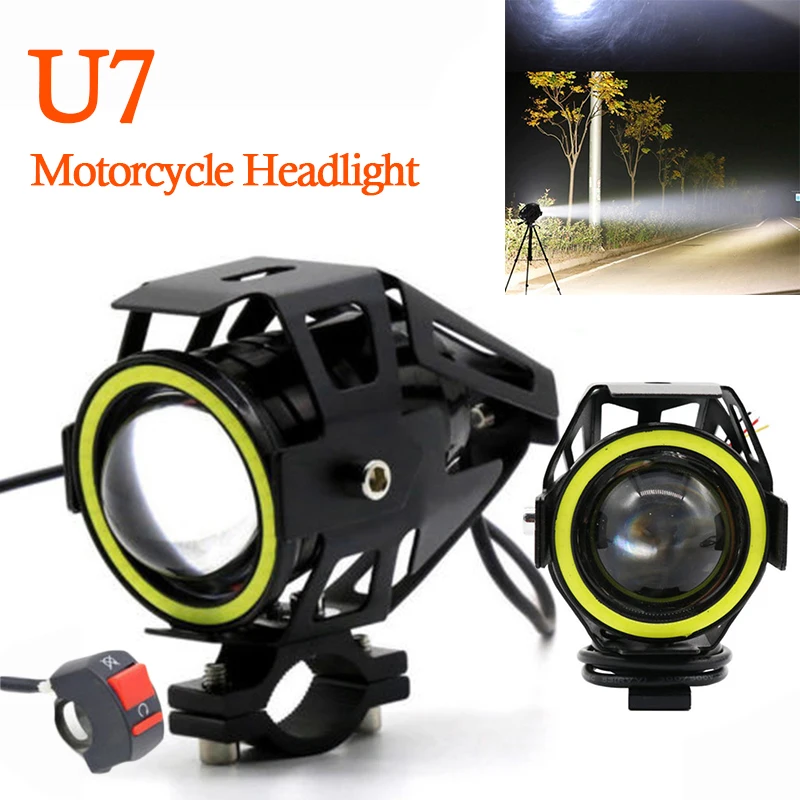 1х белый U7 angel eyes Light 125 Вт светодиодные фары для мотоциклов противотуманный прожектор+ переключатель