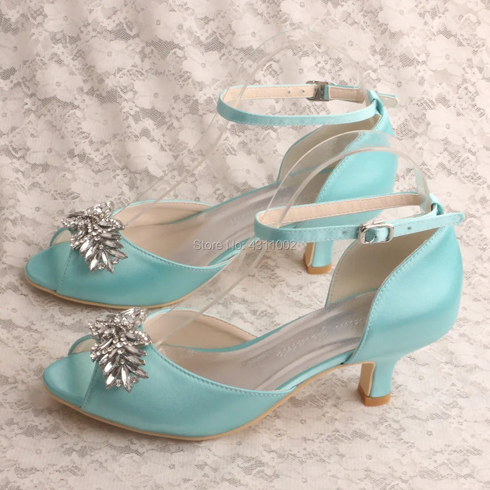 Mint Green Summer Shoes Woman Low Heel for Wedding Peep Toe Pumps with Brooches | Обувь