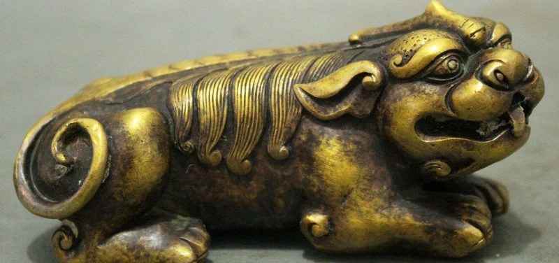 

5" China Collect FengShui Bronze Guard Door Lion Fu Foo Dog Set Statue Sculpture