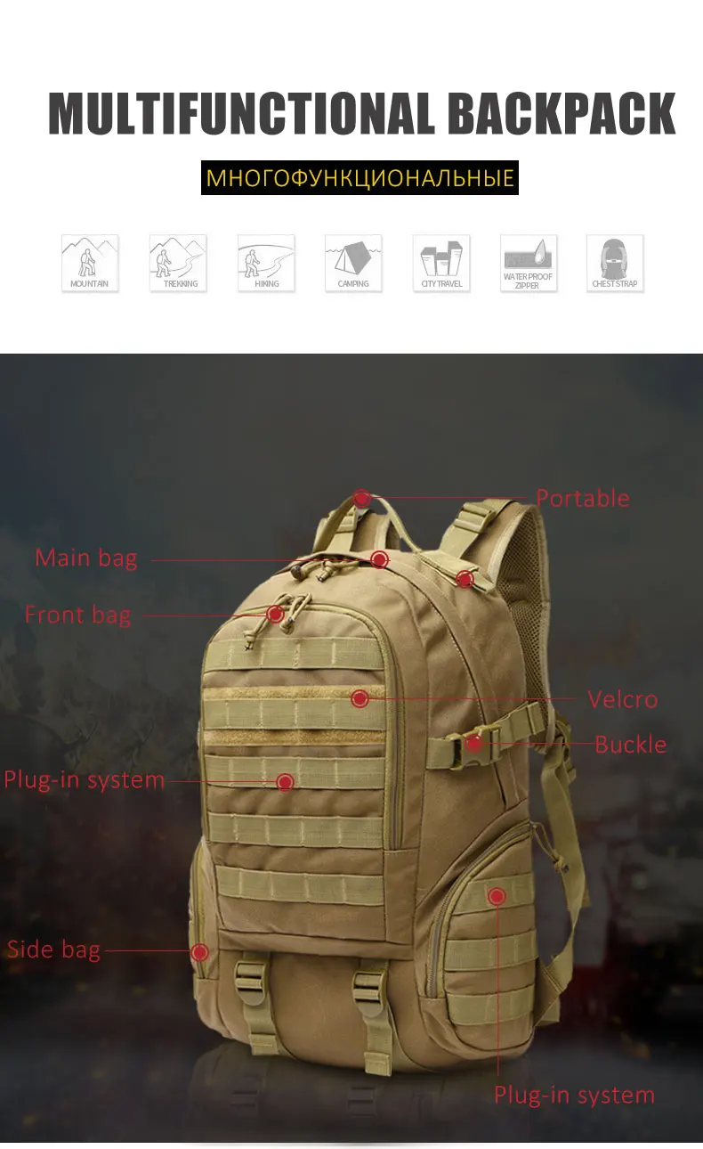 Mochila do Exército à Prova Água ao ar Bolsa de Pesca para Mulheres Bolsa de Esportes Molle Quente Tático Militar Dwaterproof Livre Caça Acampamento Multifunções 4 à prova dwaterproof água ao ar livre