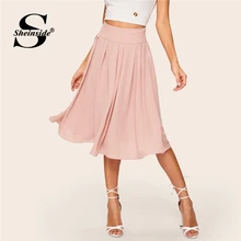 Sheinside розовый пастельный широкий пояс коробка плиссированная юбка для женщин расклешенные шифоновые женские юбки летняя миди-юбка с высокой талией