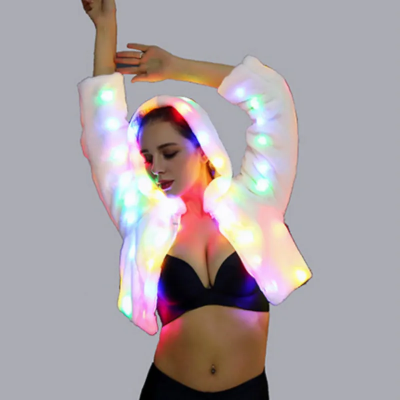 

Colorful LED Short Faux Fur Glowing Flash Casual Faux Fur Jacket