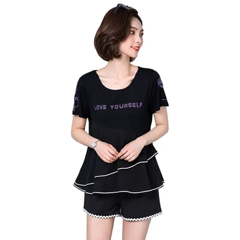 

Plus size 5XL 2018 Summer fashion chiffon 2 piece suits womens casual loose sporting sets female temperament shirts+shorts sets