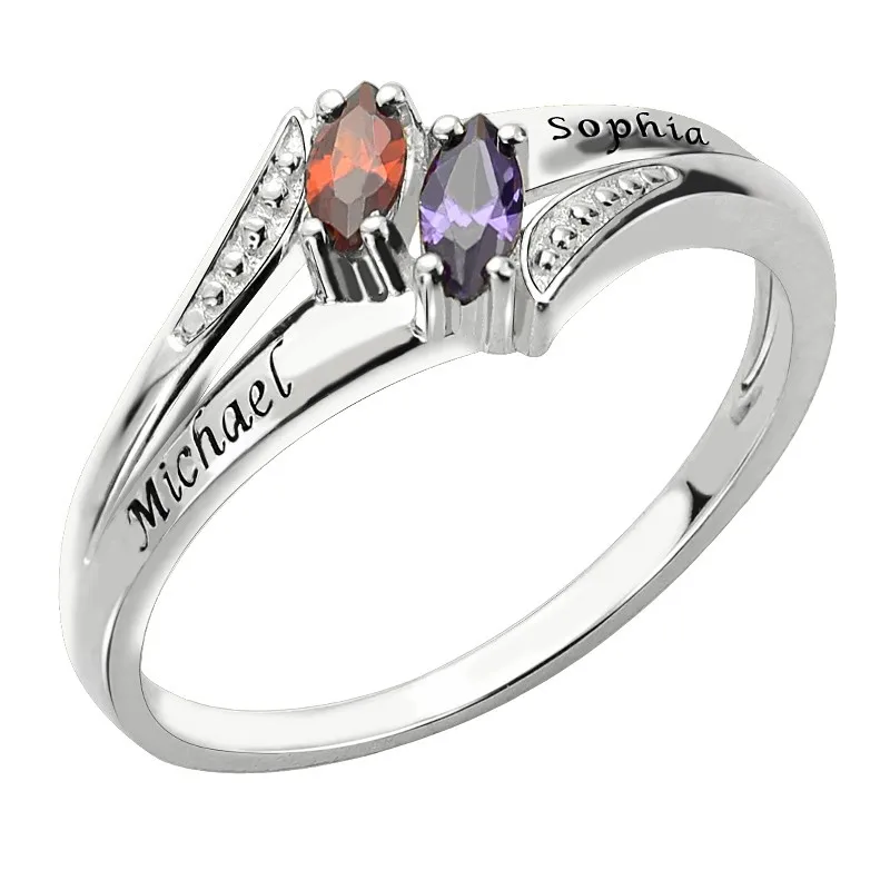 

Customized Two Names Birthstone Ring for Couple Lovers Mom Woman Costume Letter Engagement Wedding Rings Silver 925 Jewelery
