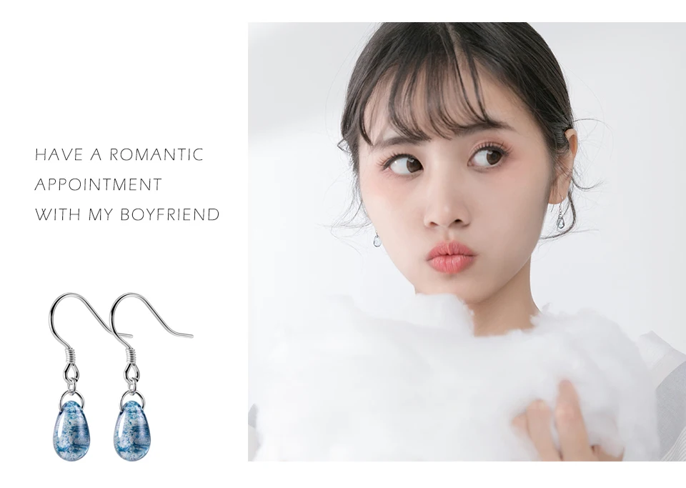 2019 New 925 Silver Earrings Female Fashion Art Blue Drop-Shaped Earring Birthday Gift Temperament Goddess Short Ear Jewelry (7)