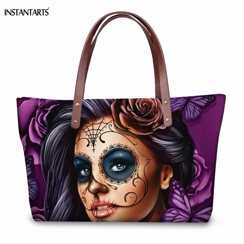 

INSTANTARTS Brand Design Woman Large Handbags Calavera Day of Dead Skull Printing Female Travel Tote Bags Shopping Shoulder Bags