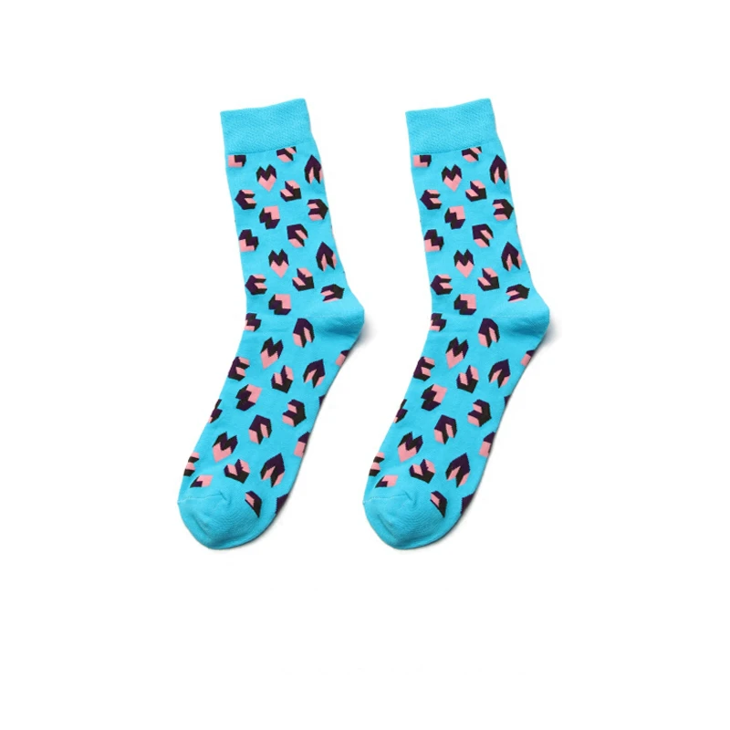 PEONFLY Autumn Winter Men Casual Colorful Geometric Square Balloon Wavy Stripes Pattern Fashion High Quality Cotton Happy Socks - Цвет: Bright blue