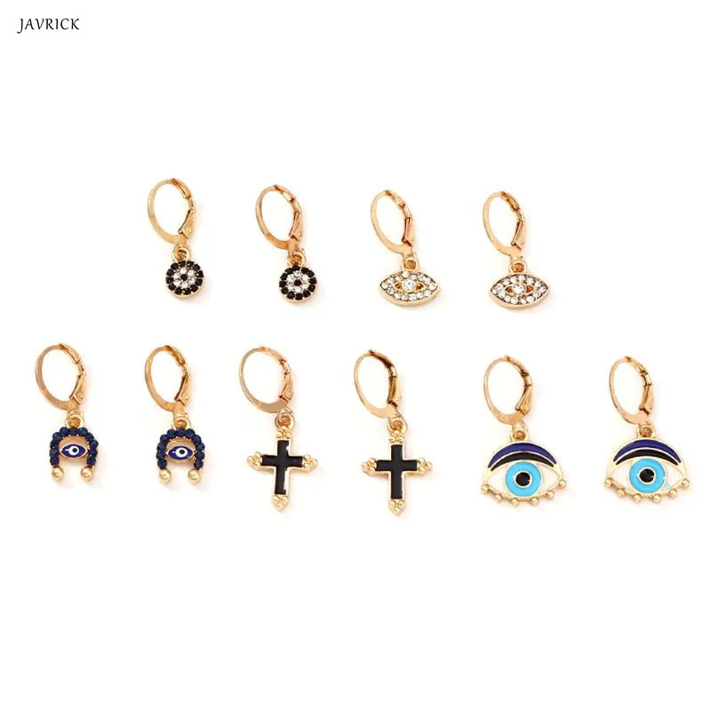 

Crystal Eye Cross Lucky Pendant Hoop Earring Set Evil Protection Fashion Jewelry