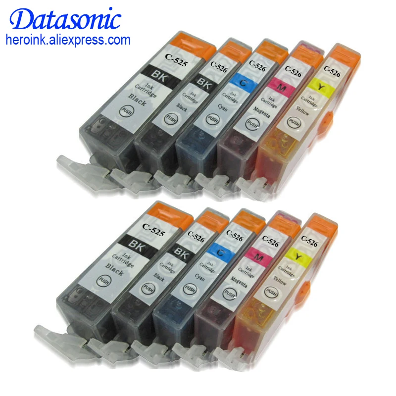 10x525 526 чернильные картриджи для Canon PGI 525 CLI совместимы с pixma mg5350 mg5250 mg6150 mg5150 mg5200 mg5300