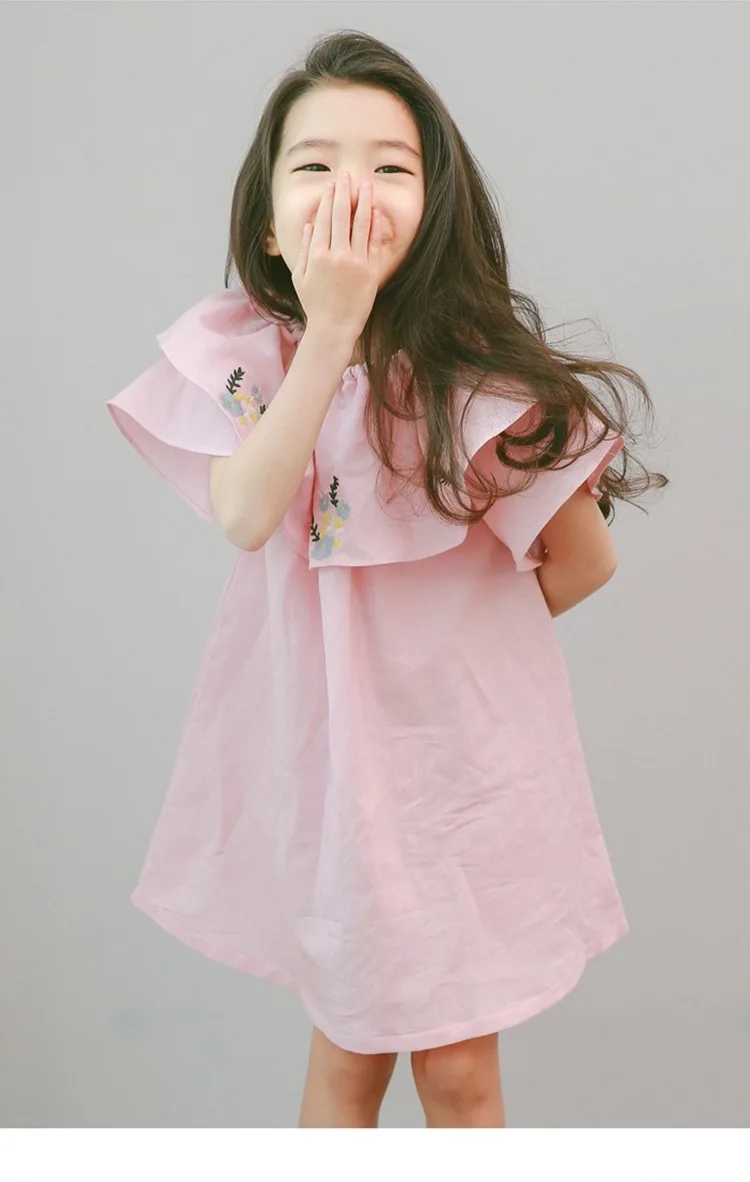 cotton embroidered floral pattern baby teenage girl summer dress 2017 ruffles pink blue flowers embroidery children dresses for kids girls  clothing  2 3 4 5 6 7 8 9 10 11 12 13 14 15 years litle big girls children girl dress child clothes ( (6)