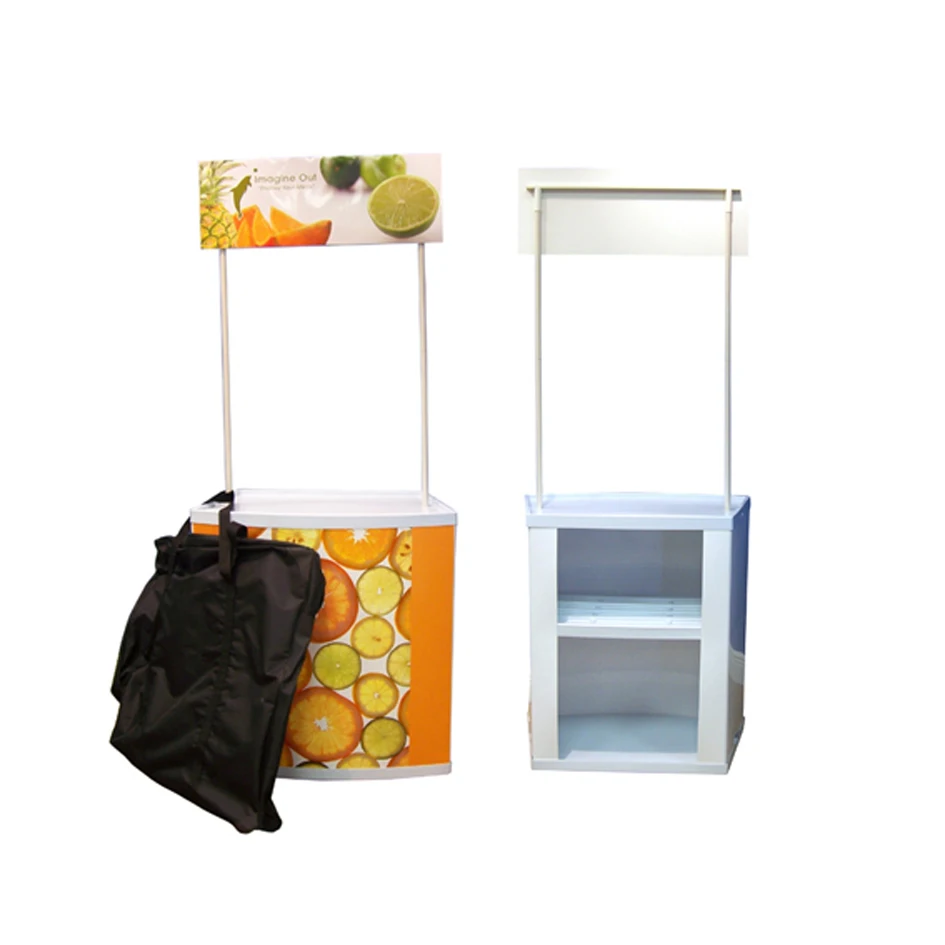 

Promotional Reception Table Display Stand Cuadrado Demostand For Exhibition and Supermarket