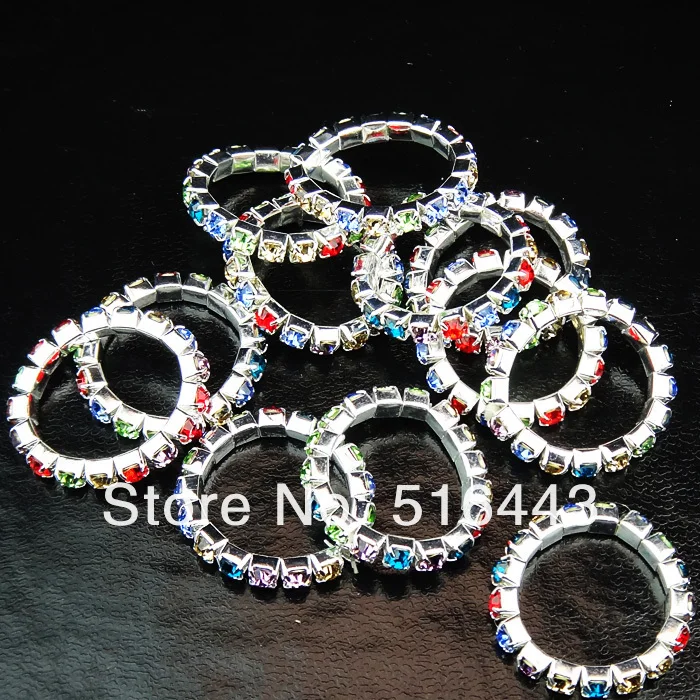 

24pcs Colorful Czech Rhinestones Stretchy Silver plated Women Rings or Toe Rings Wholesale Jewelry Lots A-230