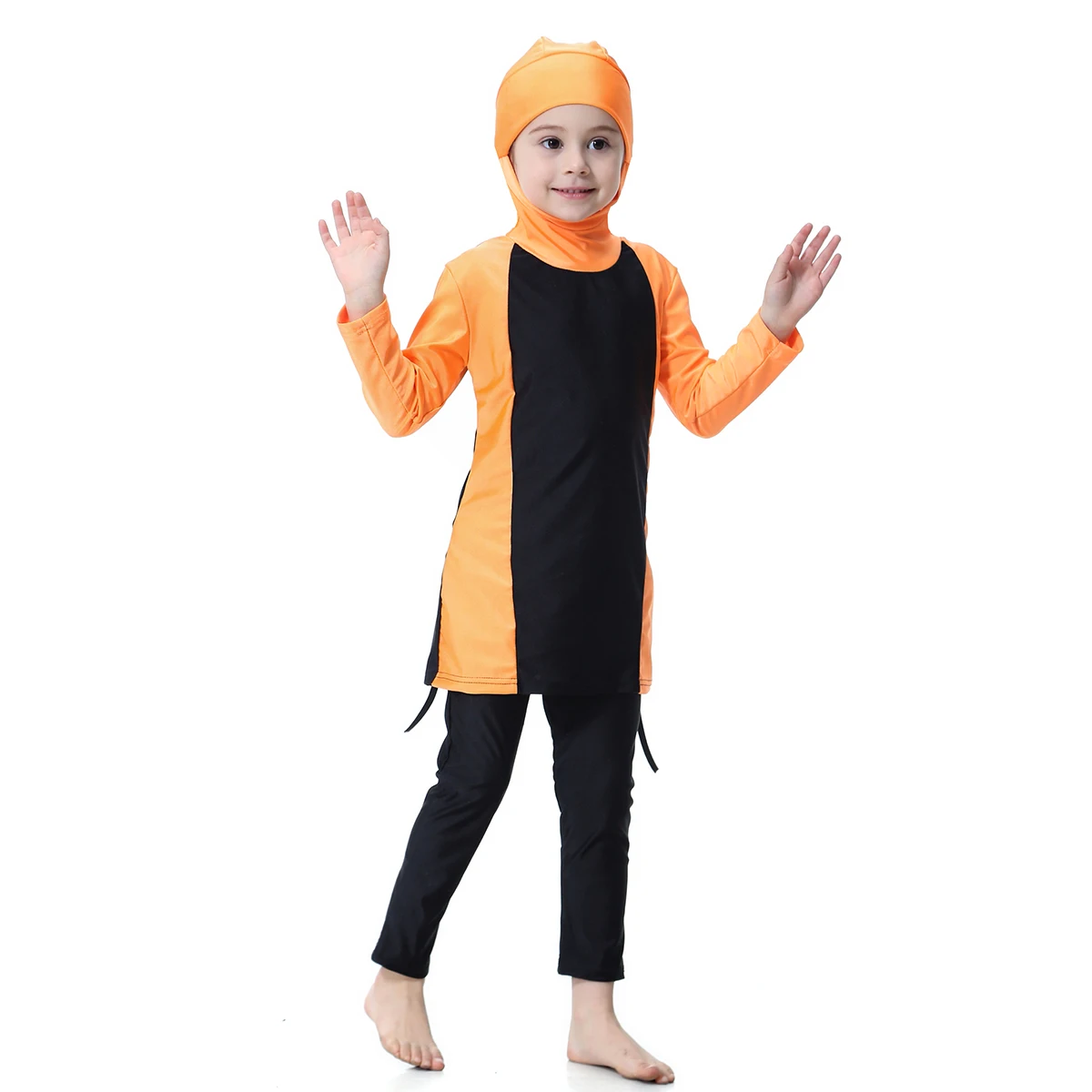 С вышивкой для девочек Буркини купальный костюм с хиджабом длинный рукав, мусульманский ванный комплект с капюшоном топы+ штаны Исламская Плавание, верхняя одежда для детей, Плавание костюм - Цвет: islami mayo hicap