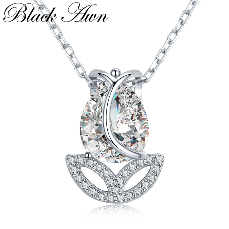 

[BLACK AWN] 925 Sterling Silver Jewelry Water-drop Elegant Necklaces Pendants Party Gift K023