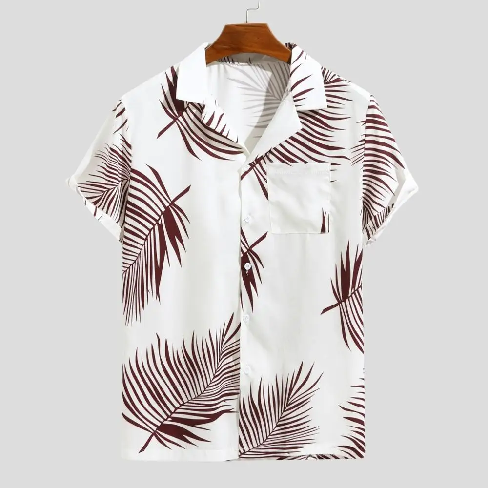 Быстросохнущая Мужская блузка, летняя Гавайская, с принтом, на пуговицах, с карманом, короткий рукав, повседневная, для пляжа, для отдыха, рубашка, повседневные топы, мужские, Camicia Uomo