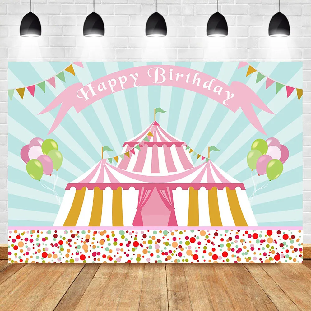 

Circus Happy Birthday Backdrop Clorful Balloon Flag Photography Background Kids Child Birthday Party Dessert Table Decorate Prop