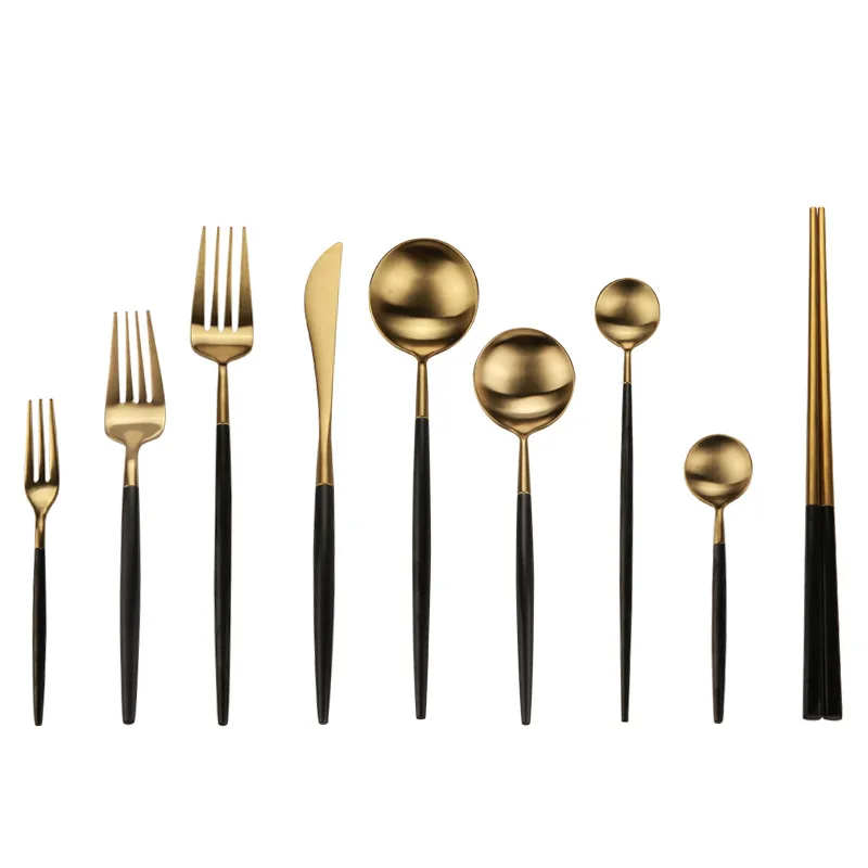 

Black Gold Cutlery Set Stainless Steel Kitchen Dessert Dinner Fork Spoon Knife Set Dinnerware Tableware Set Gift Drop Shipping