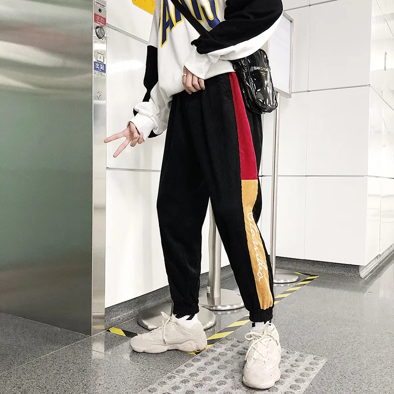 Зимние вельветовые цветные бархатные уличные повседневные брюки мужские удобрения Корейская версия tide черные длинные спортивные брюки