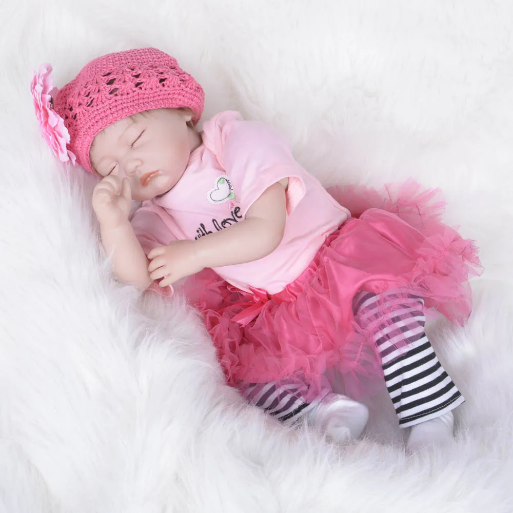 

22 inch Silicone Reborn Baby Dolls Lifelike Alive Sleeping Girl Doll with Cloth Body for New Year Birthday Xmas Gifts