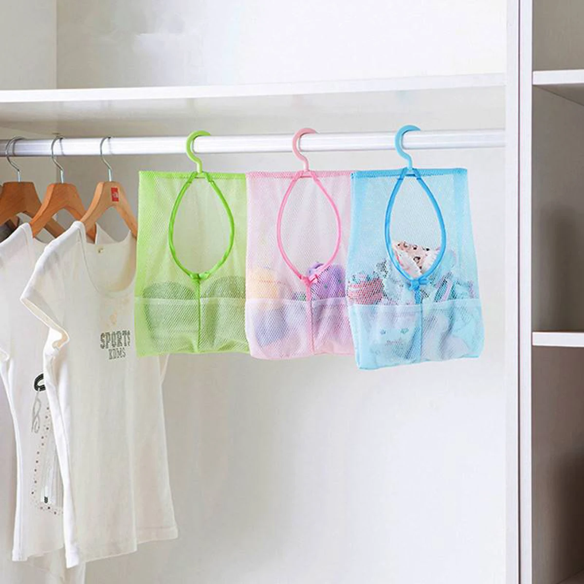 

Clothespin Bag with Hanger Multi-purpose Kitchen Bathroom Wall Hanging Knitted Net Mesh Organizer Toys Shampoo Storage Bag