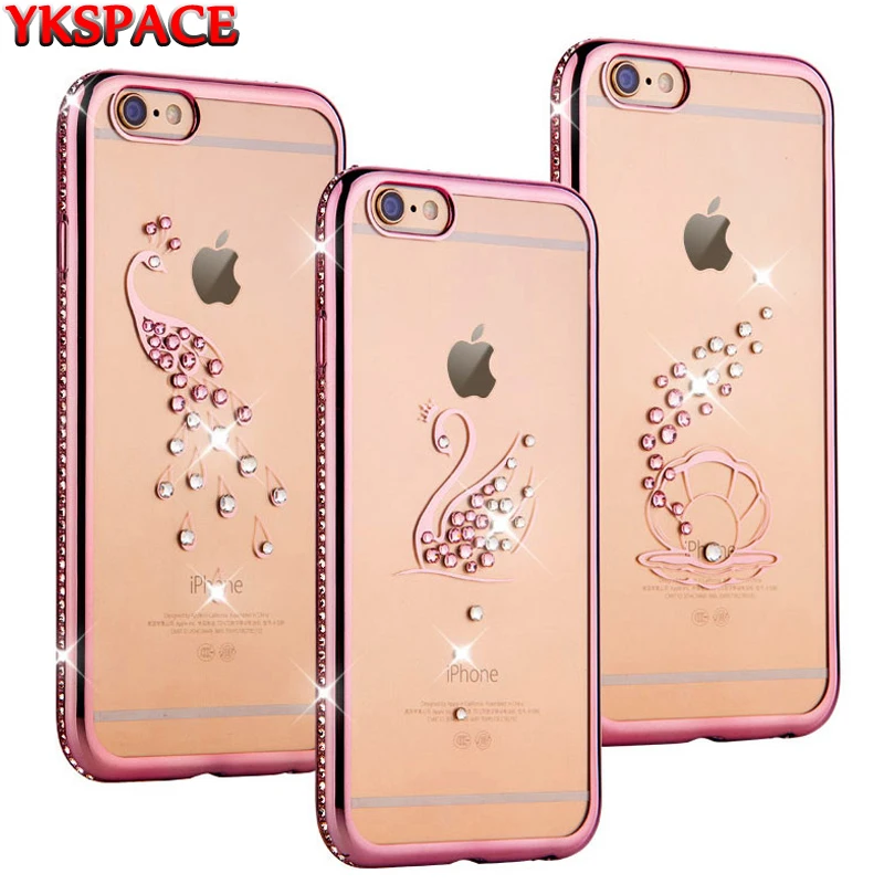 

YKSPACE Clear Silicone Rhinestone Case For iPhone 6 6S 7 8 Plus X 10 Soft TPU Back Jewelled Diamond Phone Cover
