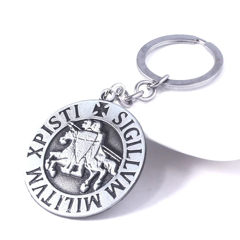 

Knight Templar Keychain Letter Sigillum Militum Xpisti Vintage Silver Pendant Key Chain for Women Men Car Keyring Jewelry