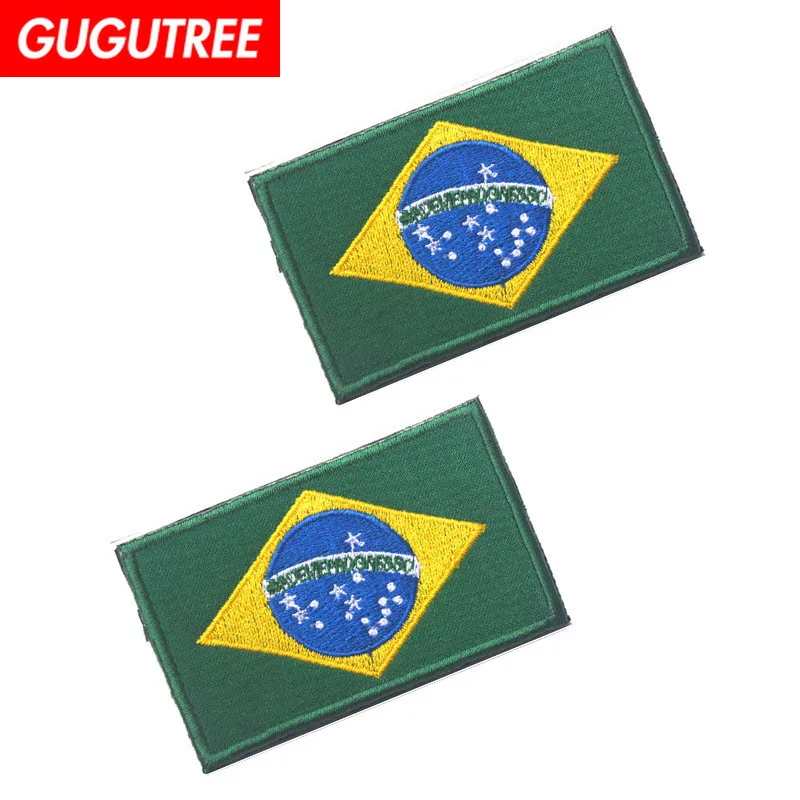 

GUGUTREE embroidery HOOK&LOOP Brazil flag patch national flag patches badges applique patches for clothing AD-355