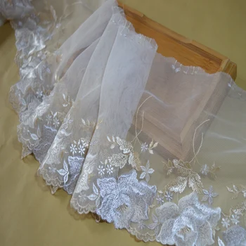 

free shipping 2yds/lot 18cm white gauze slive floral Embroidery Lace Trim DIY handmade lace accessories textile fabrics18012701