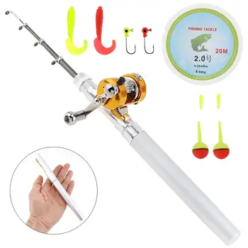 

Portable Telescopic 1m Mini Fishing Rod Aluminum Alloy Pen Fishing Pole and Fishing Reel Line Lure Hook Float Fishing Tool Set