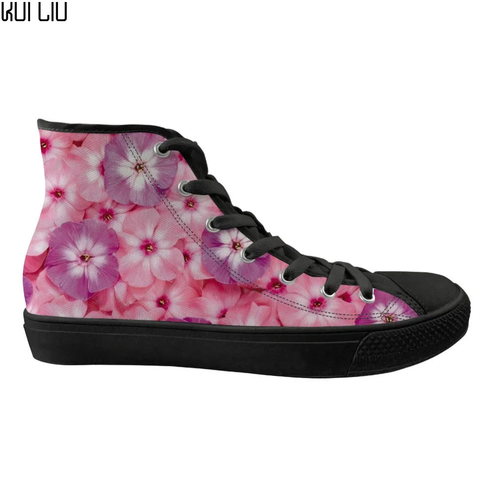 

Customized Ladies Shoes Flats Sneakers High Top Floral Style Canvas Leisure Vulcanize Shoes for Teenagers Spring Girls Zapatos