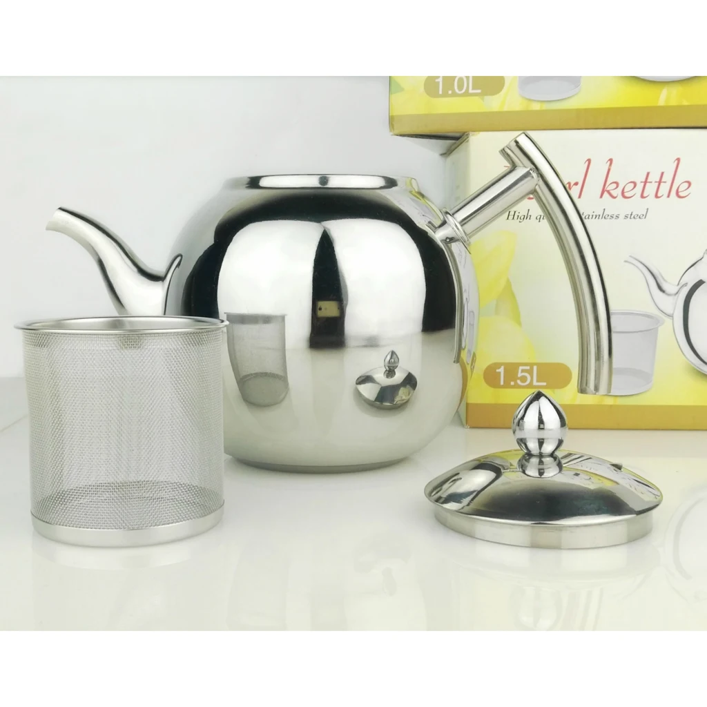 Чайник, полированный чайник из нержавеющей стали с крышкой, металлический чайник, горячий чайник для воды кофейник для дома, чайник с чайным фильтром