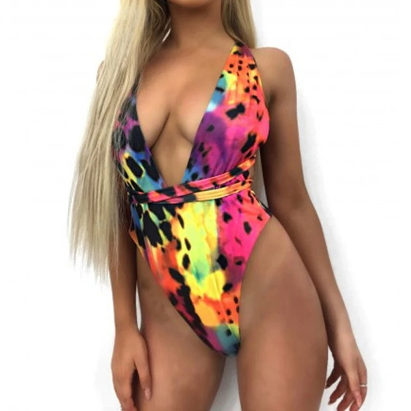 

Sexy V-neck swimwear women monokini Bandage swimsuit bathers summer Leopard one-piece suits Brazilian bikini 2019 bathing suit