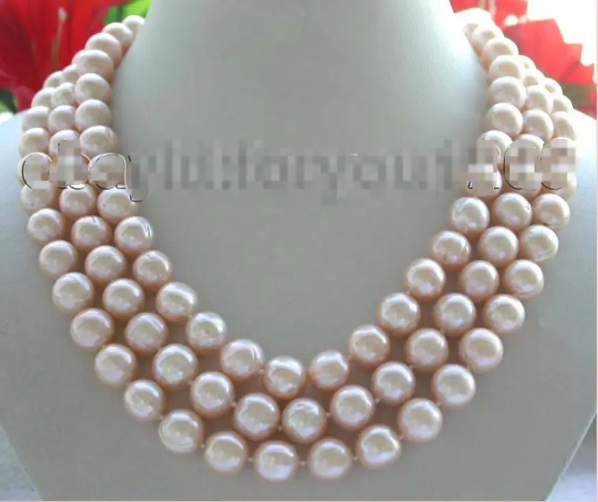 

Free shipping hot sale Women Bridal Wedding Jewelry >>18-19-20" 3rows 20" Genuine Natural 12mm Rould Pink Pearl Necklace